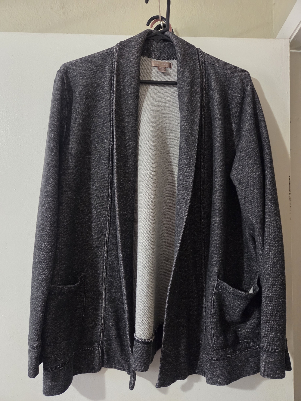 White Stag Dark Gray Shawl-Collar Open Cardigan